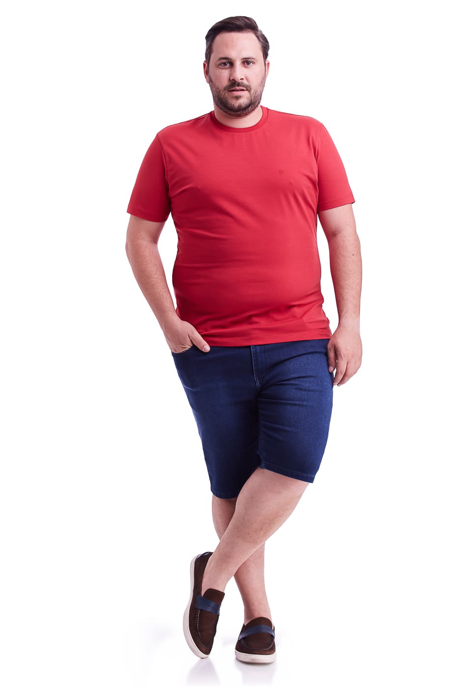 Camiseta Manga Curta Malha Básica Slim Fit -Vermelho